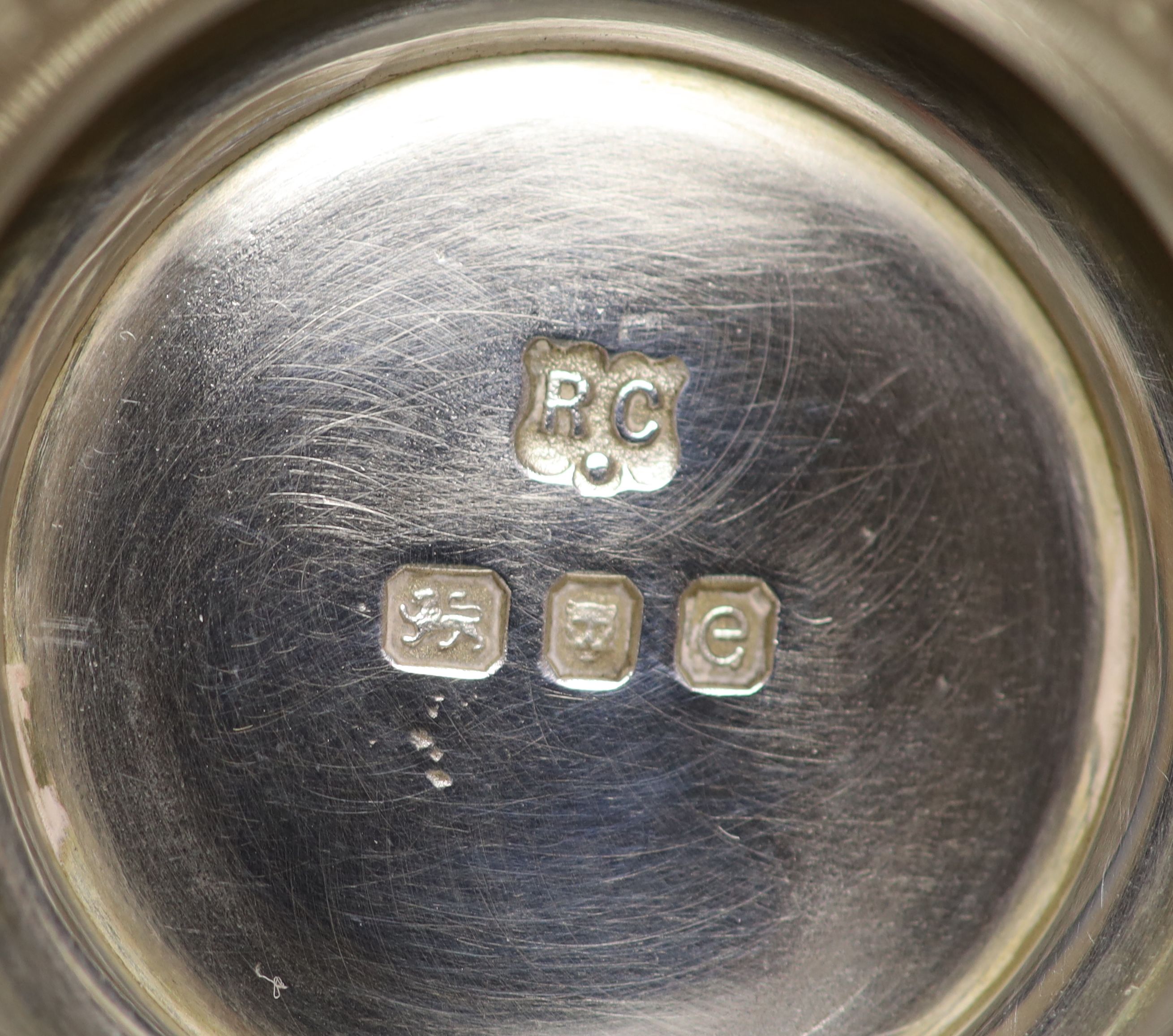 A modern silver five piece condiment set including one spoon, by William Comyns & Sons Ltd, London, 1960 & 1967,